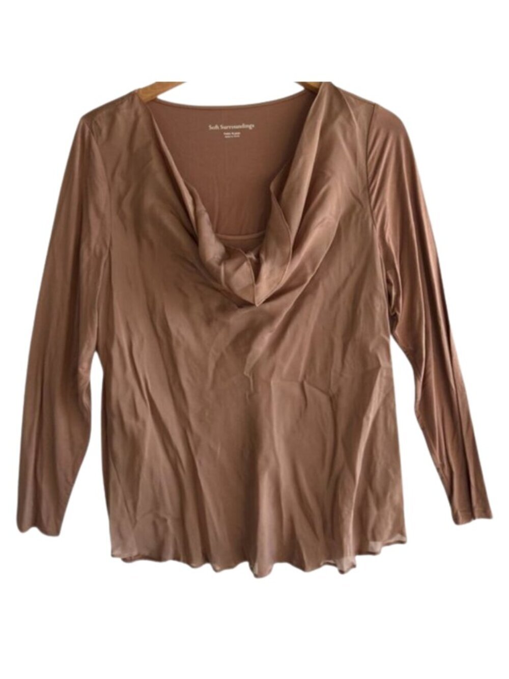 Soft Surroundings Petite XL Cowl Neck Knit Top Chocolate Brown Draped NWT